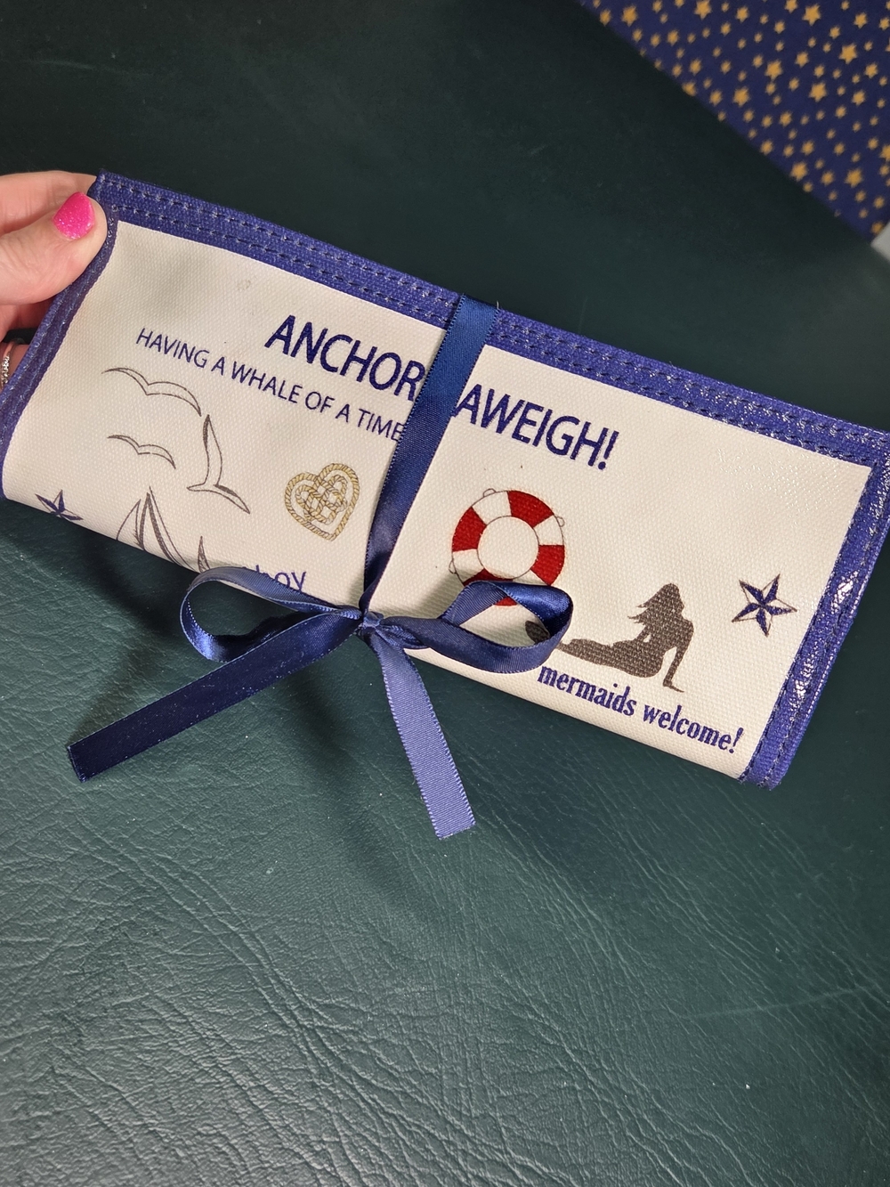 Brighton Nautical Print Roll Pouch - White & Blue - Picture 9 of 9
